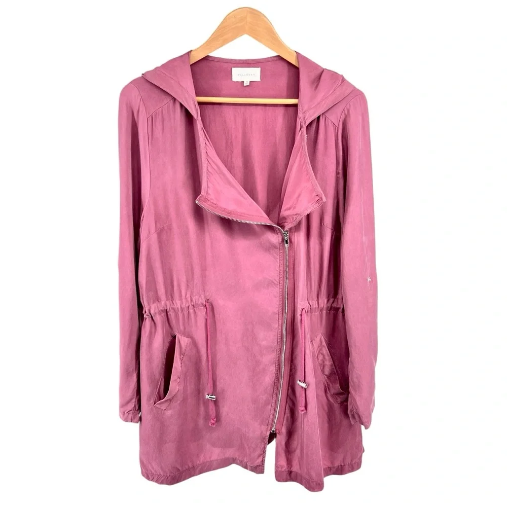 Anthropologie Melloday Short Trench Jacket Medium Dusty Rose Roll Tab Tie Waist - Picture 4 of 16
